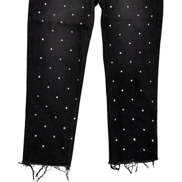 Simple Society Womens Faux Crystal Embellished Black Jeans Size 9/29 Raw Hem - Picture 3 of 7